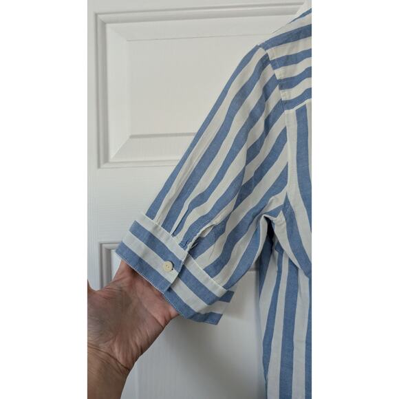 J. Crew Blue White Striped Drapey Lightweight Cotton Shirt - Picture 7 of 7